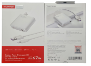 CARGADOR  CELULAR QC4.0/67W + 1.0M CABLE MICRO  TRANYOO US2V8