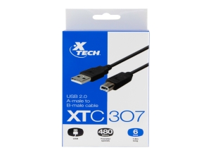 XTECH XTC-307 6FT USB 2.0 CABLE A-MALE TO B-MALE MOLDED