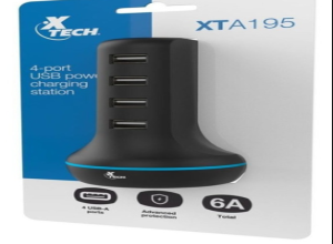 XTECH 4-PORT USB 6A POWER CHARGING STATION 100-240V XTA-195